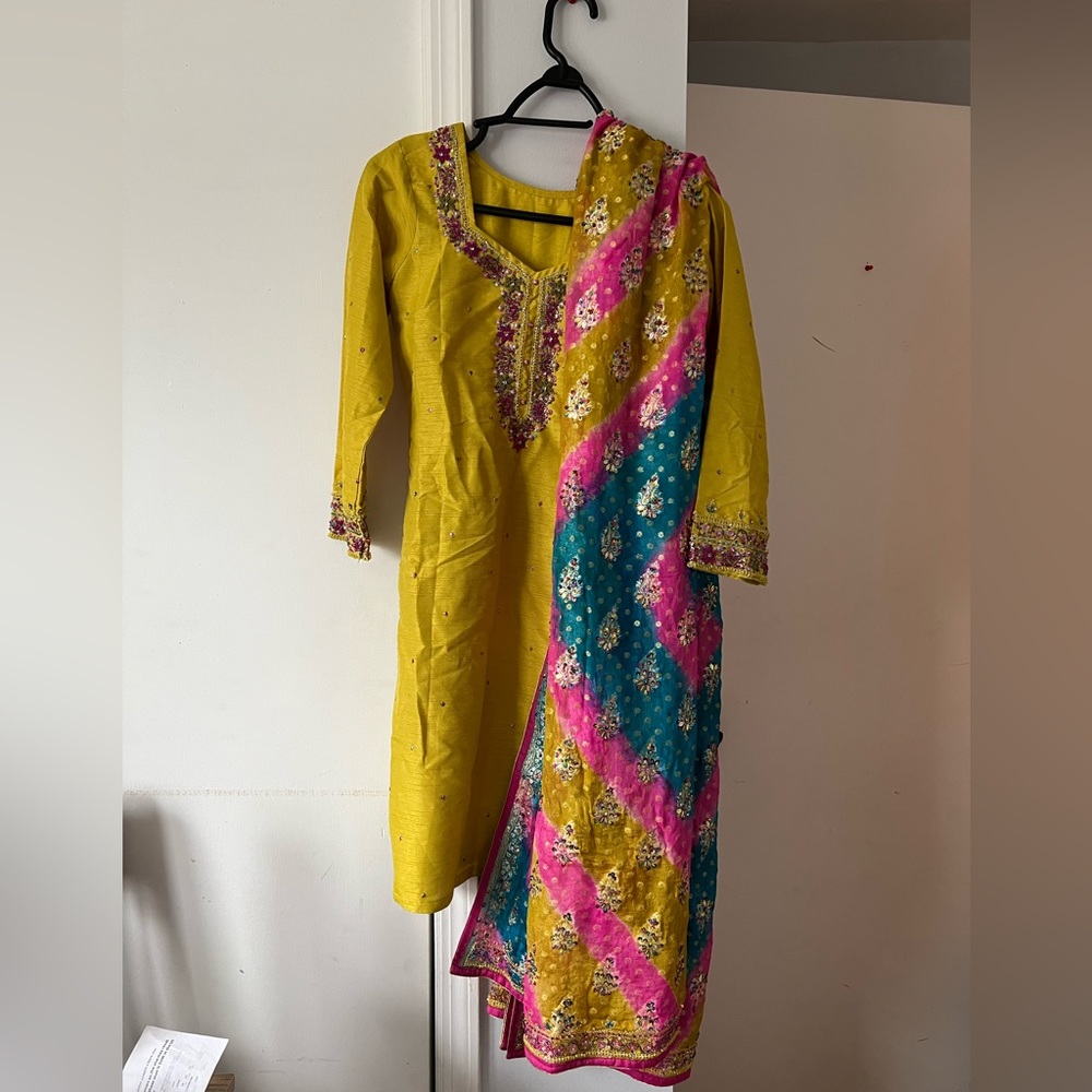 Yellow, pink, blue salwar kameez